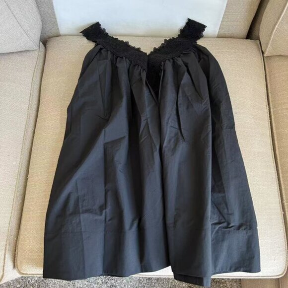 BEST Helsa Mini Dress With Lace in Tech Poplin Small Black Noir French Casual - Picture 6 of 10